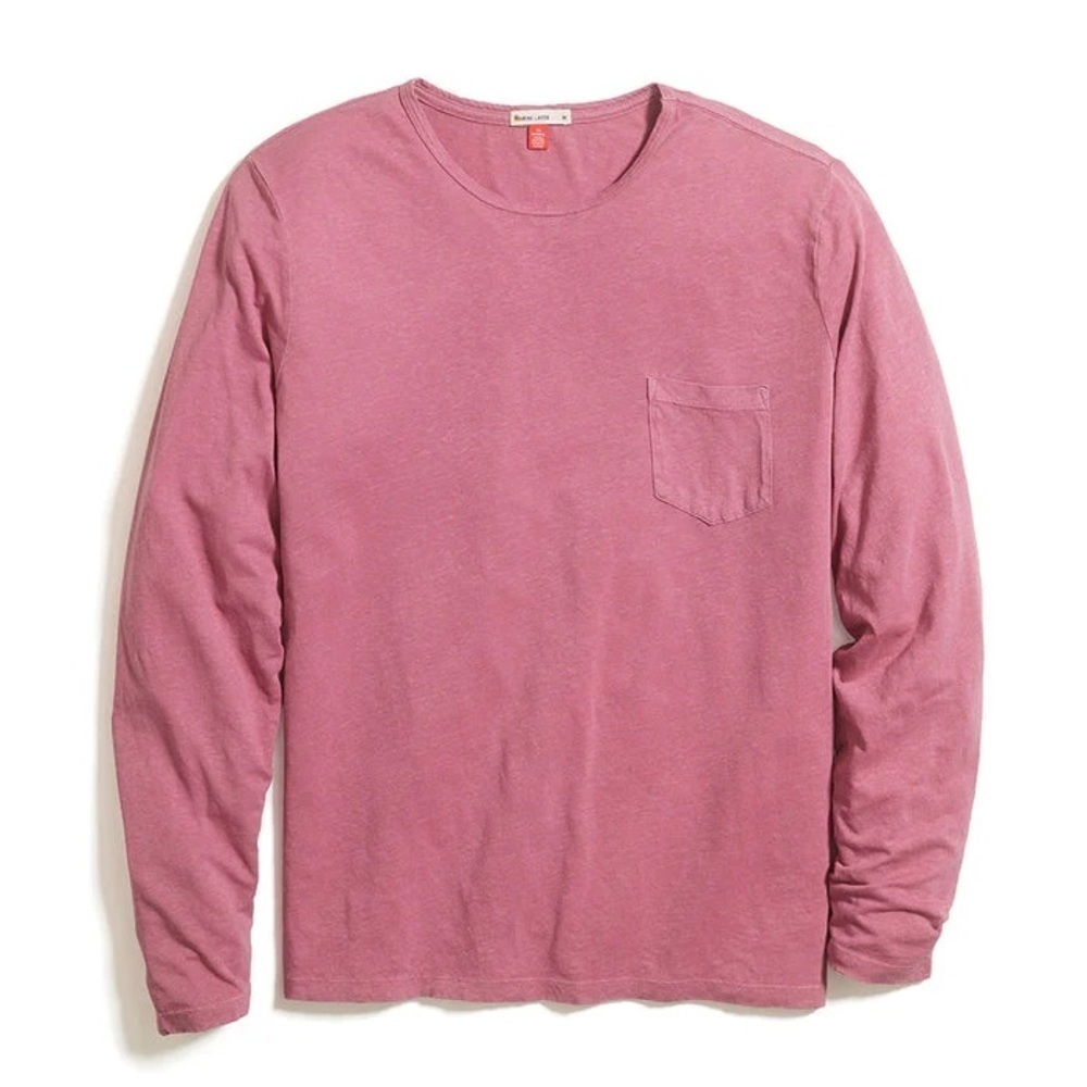 NEW Marine Layer Mens Long Sleeve HEMP COTTON POCKET TEE-ROSE WINE Marge M/L